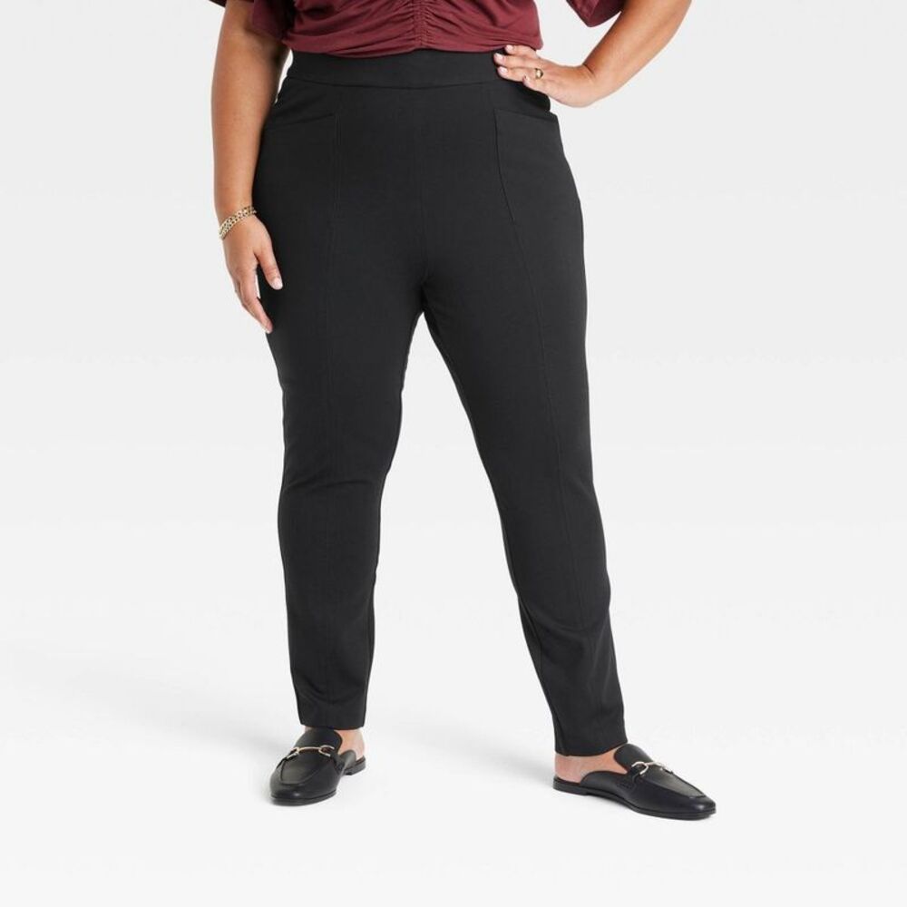 Women's High-Waisted Ponte Pull-On Pants - Ava & Viv Black 1X